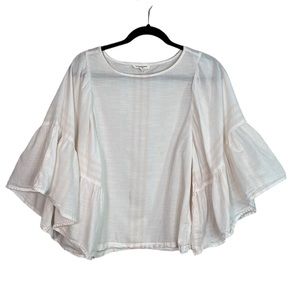BEACHLUNCHLOUNGE cream and pink Statement Flutter Sleeve Boho Top size XS